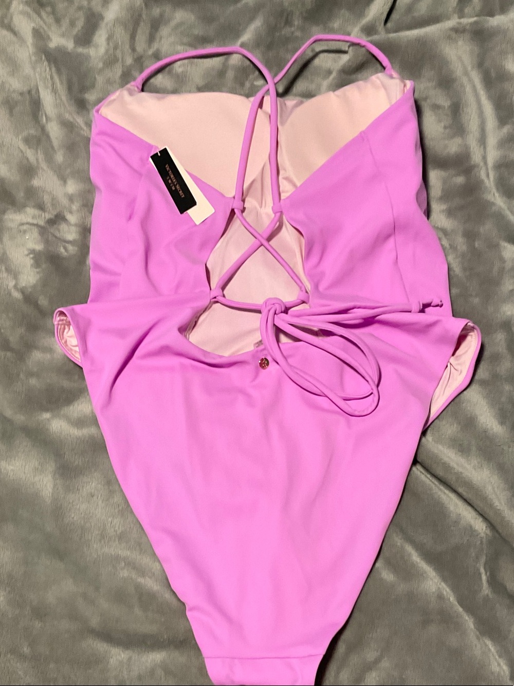 NWT XXL VICTORIAS SECRET SCOOP LACE UP Women's Pink One-Piece Swimsuit (MSRP 59)
